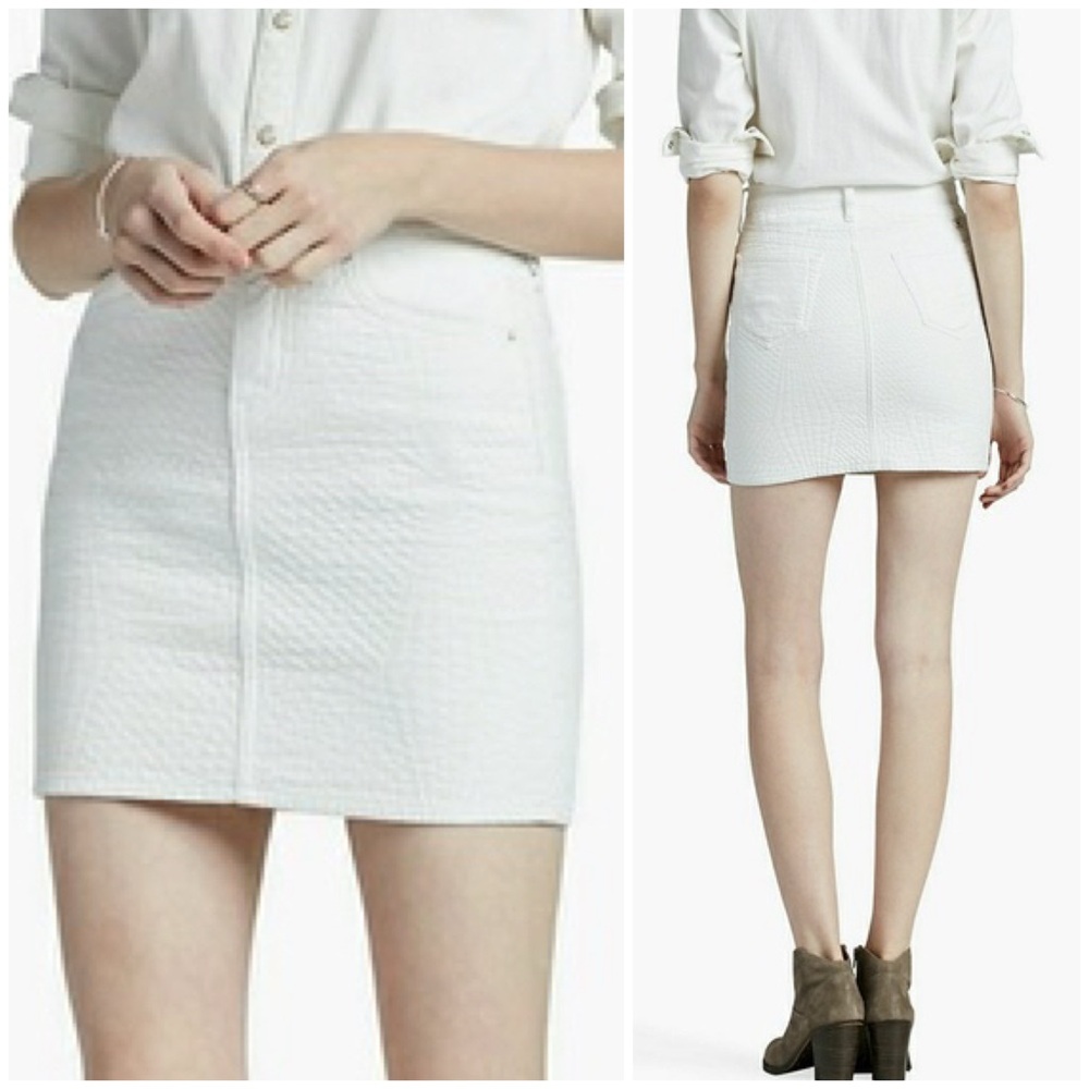 Lucky Brand Quilted Denim Embroidered Mini Skirt in White / Cream Size 10 EUC
